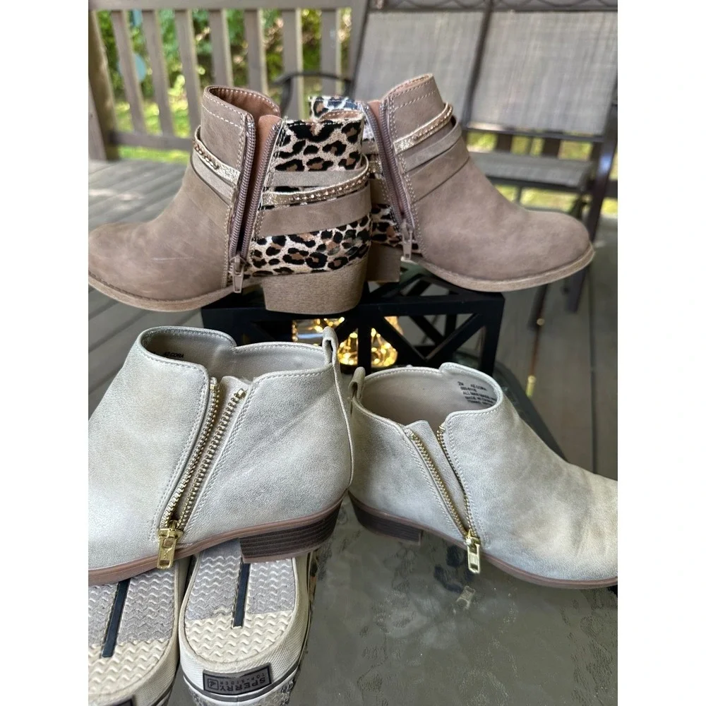 Kids‎ Booties + Sperry Top-Sider Boat Shoes Bundle Size 2M & 3M Leopard Print